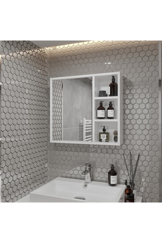 Rosepal Mobilya Luna Banyo Tuvalet Aynalı Beyaz Dolap 65' Beyaz