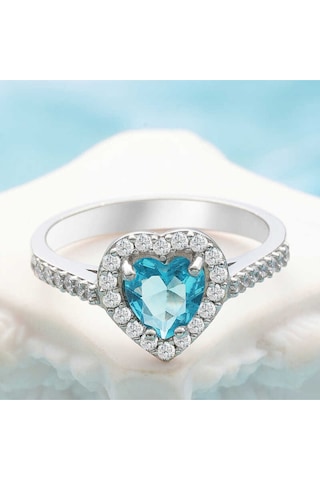 Casera's Gümüş Turkuaz Taşlı Kalpli Kadın Yüzük Csr2185193 Gümüş