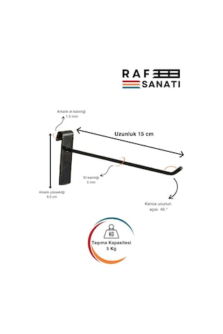 Siyah Tel Pano Kancası 15 Cm - Askı Kanca Raf Askısı Raf Aksesuar Siyah