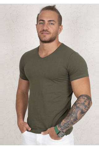 Deepsea Haki V Yaka Slim Fit Erkek Tişört 1801165 Haki