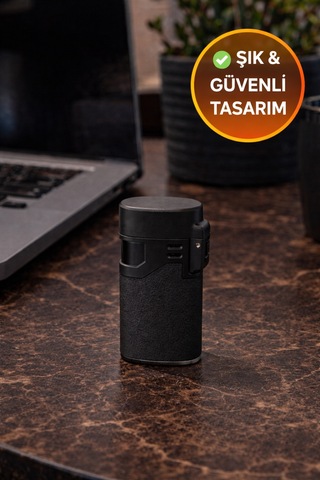 Siyah Rüzgar Geçirmez Çakmak Turbo Alev Doldurulabilir Metal Başlıklı Güçlü Çakmak