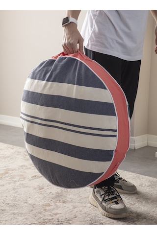 Çizgili Taşınabilir Dekoratif Yuvarlak Yer Minderi Puf, 60x60 Cm