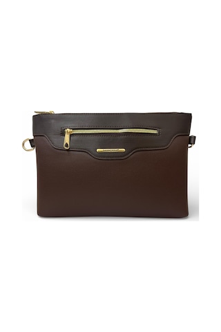 Sanmorris Kadın Suni Deri Ayarlanabilir Çapraz Ve El Askılı Portföy, Clutch Çanta S-1360 Koyu Kahverengi