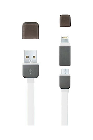 Micro Usb Ve Lightning Kablo 2 İn 1 Beyaz Gri Beyaz