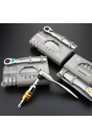 Geeksen İngiliz Anahtarı 12 Adet Mini Cırcır Tornavida Seti Cırcır Anahtar Seti Gümüş