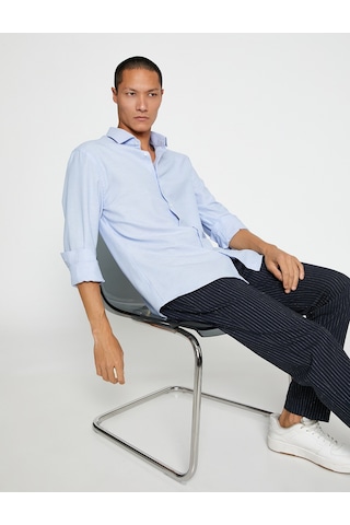 Koton Spor Gömlek Slim Fit Klasik Yaka Uzun Kollu Non Iron Açık İndigo 3sam60027hw Açık İndigo