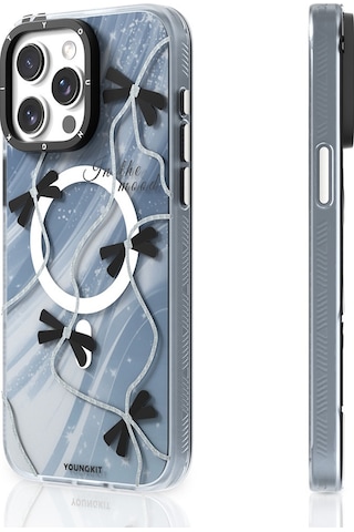 Apple Uyumlu iPhone 15 Pro Kılıf Magsafe Şarj Özellikli Airbagli Çift Katmanlı Youngkit Star&butterfly Serisi Gri