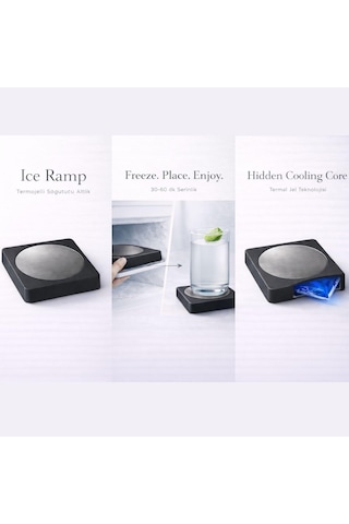Iceramp Siyah Ehlikeyf, Ice Ramp Bardak Soğutucu Altlık Termojelli, Paslanmaz Çelik, Donarak Soğutan Diğer