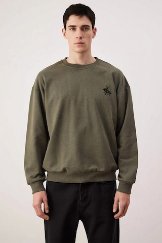 Benerly Erkek Bisiklet Yaka Düşük Kol Uzun Kol Sweatshirt Fonksiyonel Day Haki