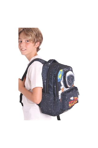 Elatae Su Geçirmez Kumaş Erkek Çocuk Çok Gözlü Ortopedik Sırt Okul Çantası L5253 Siyah