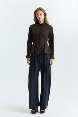Antioch Peplum Poplin Gömlek Kahve