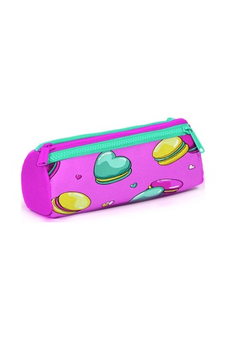 Coral High Kids Açık Pembe Makaron Desenli Üç Bölmeli Kalem Çanta