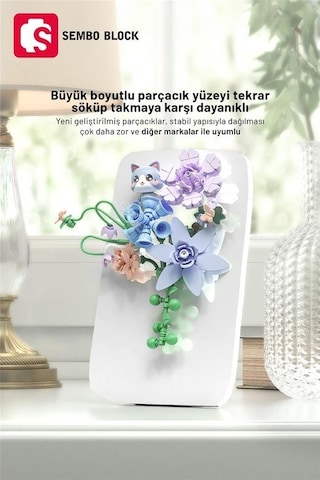 Sembo Block Cat Dream Travel Dekoratif Çiçekler 243 Parça Yapı Blokları  İle Uyumlu 611084