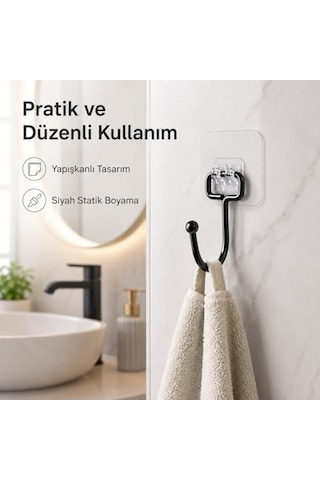 Siyah Güçlü Yapışkanlı Kancalar, Mutfak Ve Ofis İçin 2 Adet 12 Izgara