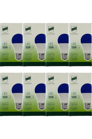Uzlight 10w 75w 11000k Mavi Işık E27 Duylu Led Ampul 8 Adet