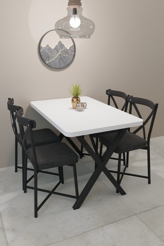 Modern Yemek Masası Takımı 70x110 Cm Oval Mutfak Masası & 4 Adet Tonet Model Kumaş Döşemeli Sandalye Beyaz