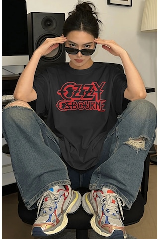 Ozzy Osbourne Black Sabbath Rapper Şarkıcı Baskılı Unisex Oversiz Siyah