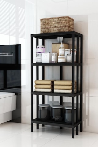 Scaffale 4 Banyo Rafı, Plastik Kitaplık, 4 Raflı Organizer, Banyo Rafı, Bahçe Balkon Organizeri Siyah