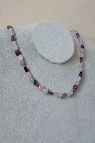 Badeaccessories Ametist Akuamarin Pembe Kuvars Amorf Doğaltaş Kolye Altın