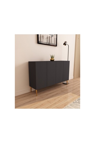 Serel 120 Cm Konsol, Tv Ünitesi, Çok Amaçlı Dolap - Antrasit-altın Çok Renkli