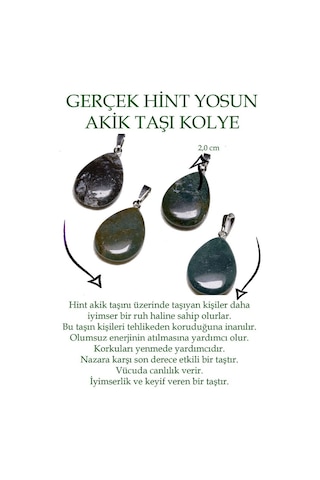 Erilsa Sertifikalı Damla Model Yosunlu Hint Akik Taşı Kolye Gümüş Apara Çok Renkli