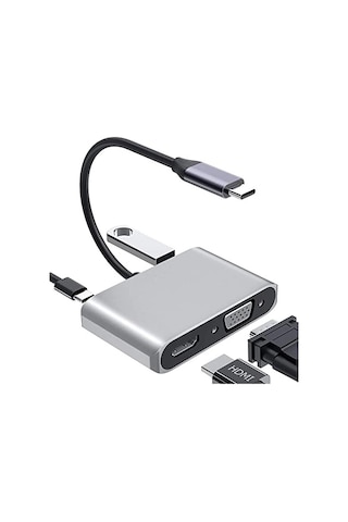 Hdmı Vga Usb 3.0 Type 4in1 Video Dönüştürücü Veri Aktarıcı Usb Ve İle Uyumlu Gri Tc-26