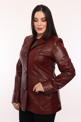 Hakiki Kuzu Derisi Blazer Düğmeli Kadın Ceket Bordo Bordo