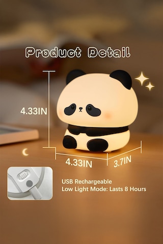 Rgb Işıklı Dokunmatik Panda Gece Lambası Silikon Yumuşak Malzeme, Renk Değiştiren Çocuk Gece Lambası Beyaz