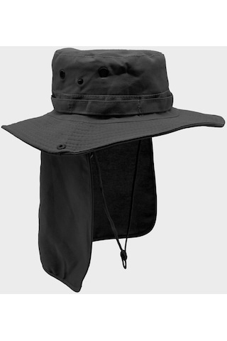 Külah Outdoor Uv Güneş Koruyucu Şapka Siyah Lejyoner Safari Şapkası - Siyah