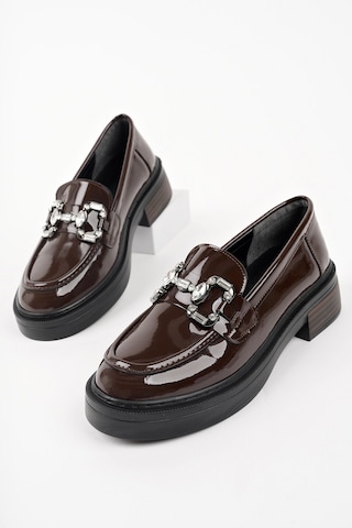 Muggo Carmenta Kadın Loafer Kalın Taban Tokalı Günlük Casual Makosen Ayakkabı Bordo Rugan