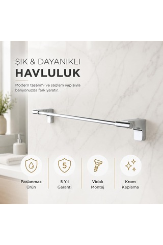 Alper Banyo F1 Model Lüx Krom Paslanmaz Uzun Havlu Askısı, 40 Cm,