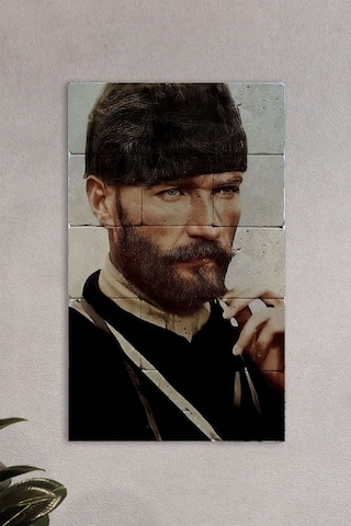 Doğal Taş Atatürk Tablosu - Kurmay Binbaşı Mustafa Kemal Trablusgarp - Duvar Dekoru 30x50cm