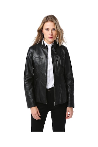 Dericlub Yb2043 Gerçek Deri Kadın Mont Siyah Siyah