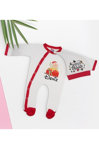 Bk Kids Bk Gift Kişiye Özel Yılbaşı Temalı Tulum Zıbın Ve Kukuletalı Şapka Seti-3 Çok Renkli