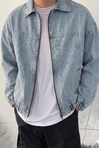Tarz Cool Erkek Oversize Bomber Ceket Fermuarlı Basic Günlük Şık Mont Buz Mavi