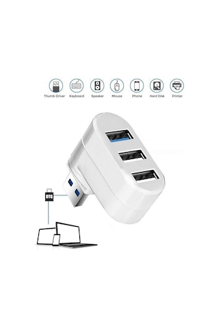 Valkyrie 3 Portlu USB 2.0 Hub Döner Kafalı Splitter Hub Adaptör Beyaz