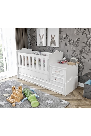 Kznhome Kartopu Büyüyen Beşik Beyaz - Tamamı 1. Kalite Mdf Beyaz