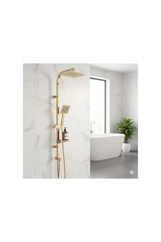 Gold Kare Tall Sistem Duş Seti Altın