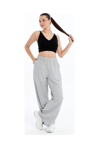 Genius Store Kadın Pantolon Keten Karışımlı Beli Lastikli Kırışmaz Kumaş Pantolon Keten-pantolon Gri