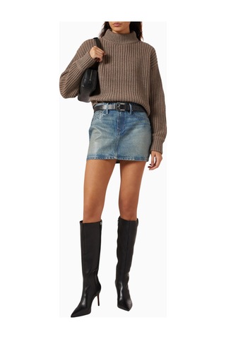 Good American Oversize Mockneck Triko, Modern Rahat - Şık Kadın Kazak Gri