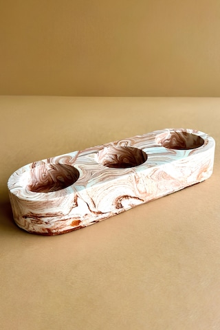 Kahverengi Mermer Desenli 3 Gözlü Beton Mumluk Minimalist Tealight Ve Dekoratif Şamdan Kahverengi