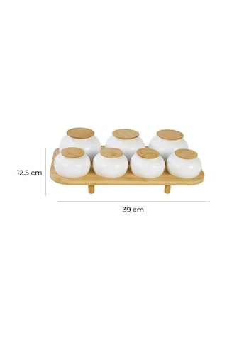 7 Li Bambu Standlı Porselen Baharat Seti, Baharatlık Sarı