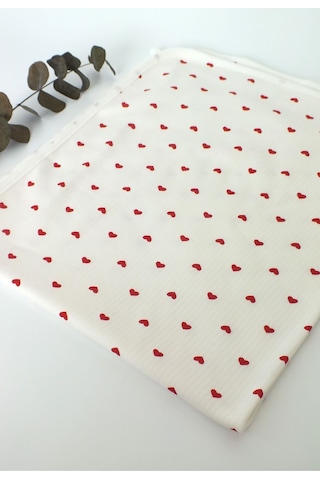 Kırmızı Kalpli %100 Pamuklu 80x90 Cm Tek Kat Bebek Battaniye Ekru