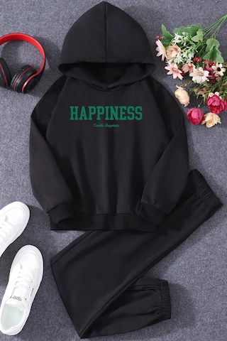 Uyguntarz Çocuk Happiness Baskılı Eşofman Takımı Siyah