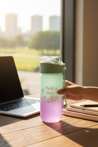Renk Değişimli Motivasyon Yazılı Su Matarası 500 Ml Sızdırmaz Kapak & Taşıma Askılı Turuncu Cam Diğer