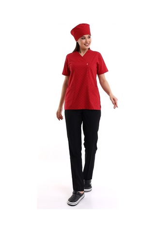 Zarf Yaka Desenli Üst - 5308 Kırmızı Küçük Kalp-6409