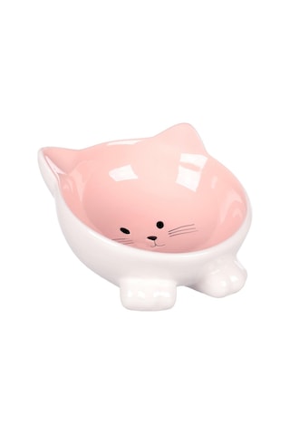 Flamingo Puzi Kedi Kulaklı Desenli Seramik Mama Ve Su Kabı Pembe 125ml