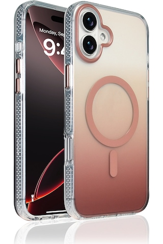 Apple Uyumlu iPhone 16 Plus Kılıf M-safe Şarj Özellikli Transparan Renk Geçişli Zore Toros Kapak Rose Gold