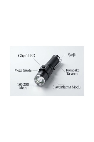 Wt-089 Şarjlı 3 Mod Q5 Led El Feneri Acil Durum Lambası Güvenlik,deprem,yürüyüş Feneri Siyah