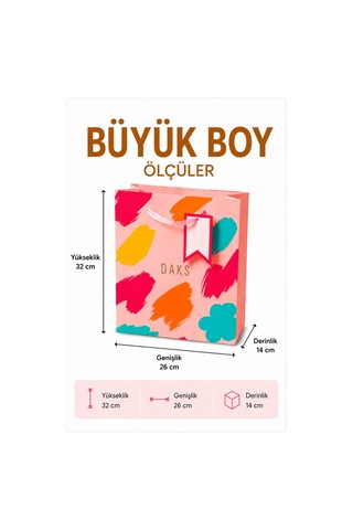 5 Adet 26 X 32 X 14 Cm - Pastel Pembe Renkli Fırça Desenli Büyük Boy Karton Hediye Çantası 3+